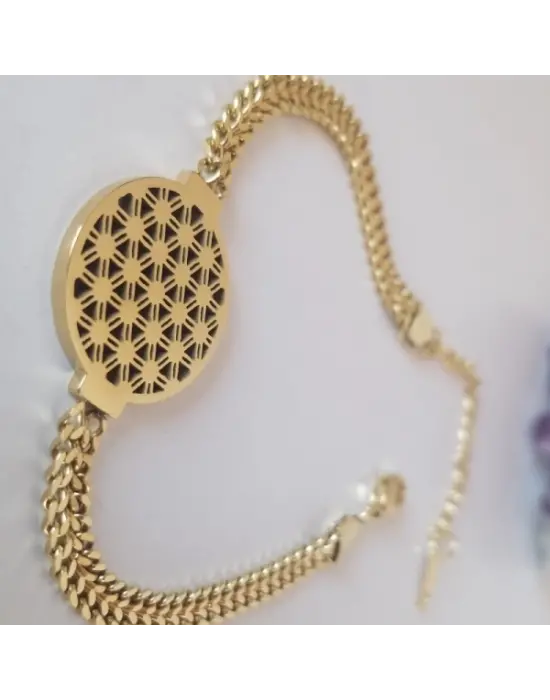 Gold Renk Çelik Yaşam Çiçeği Zincir Bileklik