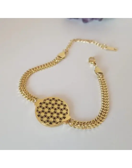 Gold Renk Çelik Yaşam Çiçeği Zincir Bileklik