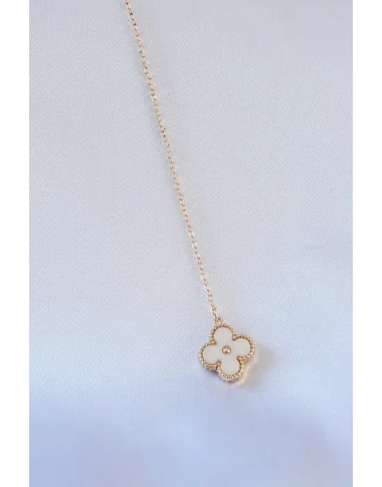 Gold Renk Çiçek Figür İnci Boncuklu Zirkon Taş Detay Sallantı Model Kadın Kolye