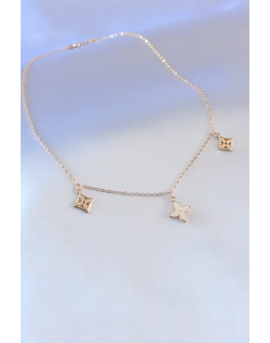 Gold Renk Çiçek Figür Kadın Kolye