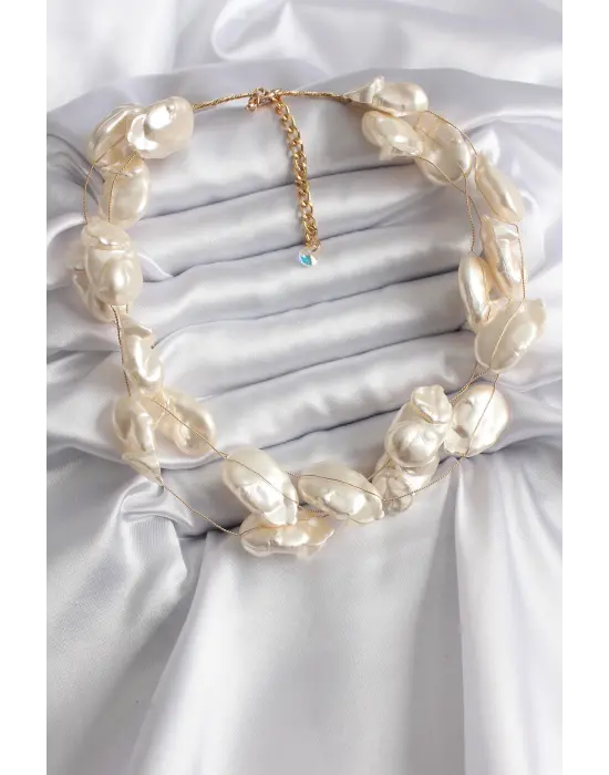 Altın  Çoklu İnci Model  Çelik Kolye