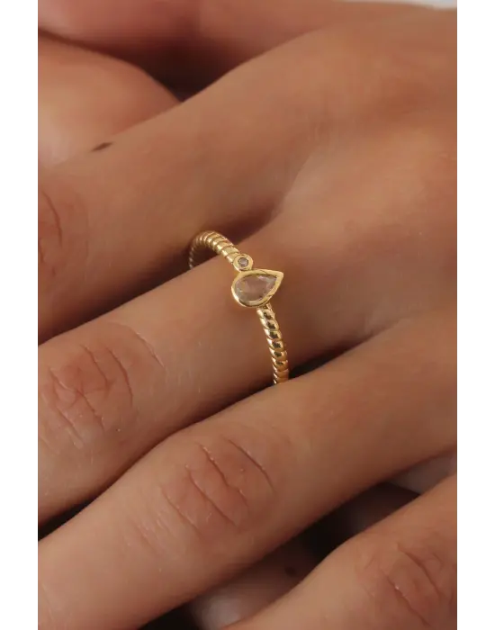 Gold Renk Damla Figür Zirkon Taşlı Kadın Yüzük