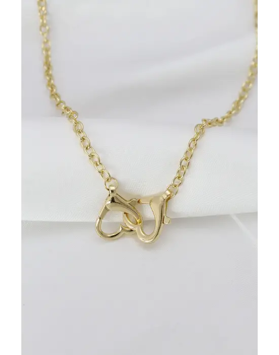 Altın  Geçirmeli Kalp Tasarımlı Zincir Çelik Kolye