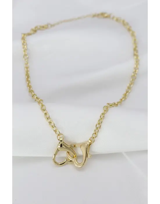 Altın  Geçirmeli Kalp Tasarımlı Zincir Çelik Kolye