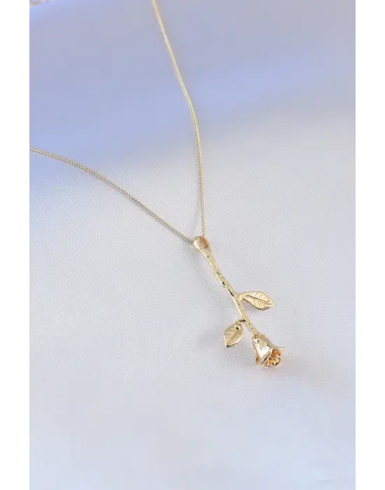 Gold Renk Gül Tasarım Kadın Kolye