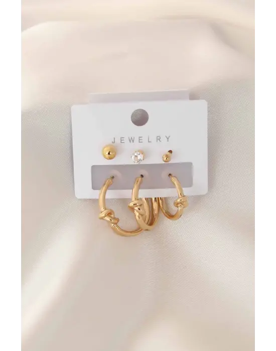 Gold Renk Halka Kadın Küpe Seti