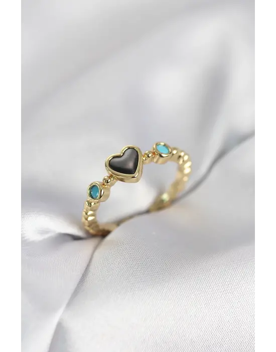 Gold Renk Hematit Taşlı Kadın Yüzük