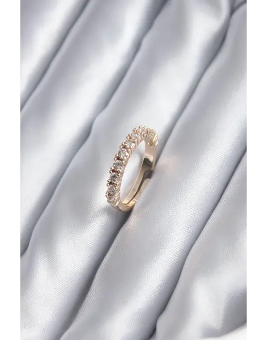 Altın İnce Su Yolu Model Zirkon Taşlı Çelik Yüzük