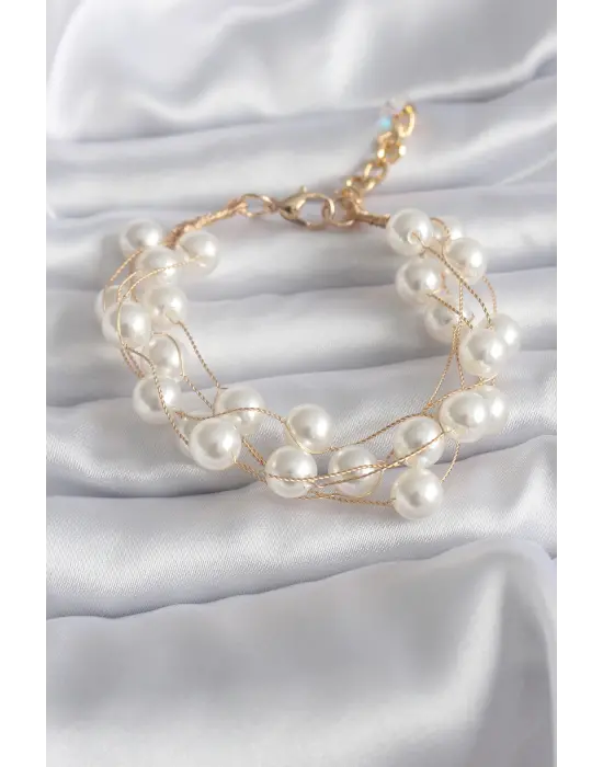 Gold Renk İnci Model Kadın Bileklik