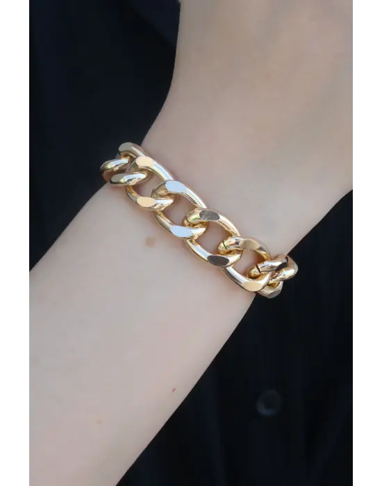 Gold Renk Kalın Zincir Model Kadın Bileklik