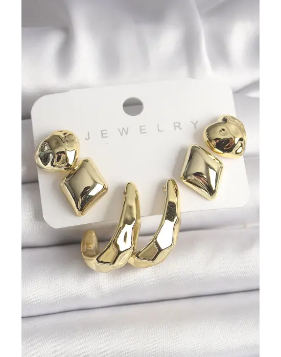 Altın Kalp Halka Model CCB Plastik Çelik Küpe Seti