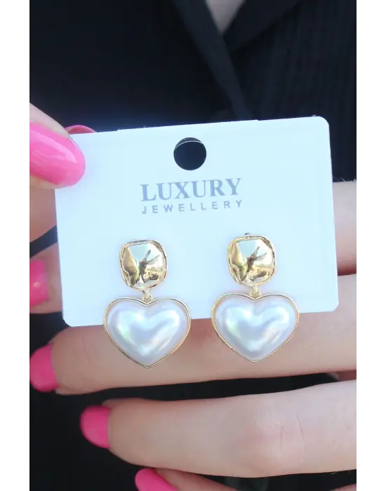 Gold Renk Kalp Model Pirinç Kadın Küpe