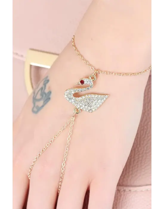 Gold Renk Kaplama Zirkon Taşlı Kuğu Figürlü Şahmeran Bileklik