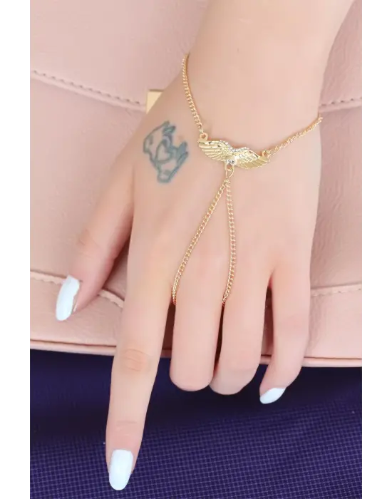 Gold Renk Kaplama Zirkon Taşlı Melek Kanadı Figürlü Şahmeran Bileklik