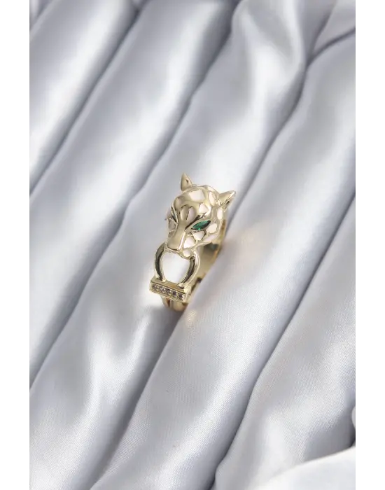 Altın Kaplan Model Zirkon Taş Detay VİP Çelik Yüzük