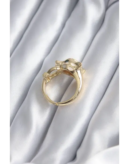 Altın Kaplan Model Zirkon Taş Detay VİP Çelik Yüzük