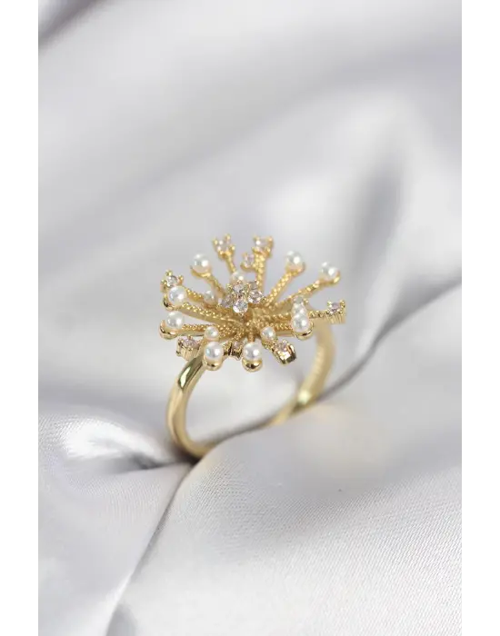 Gold Renk Karahindiba Model Zirkon Taşlı Kadın Yüzük