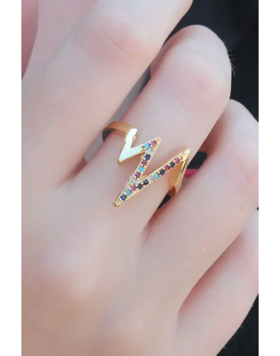 Gold Renk Karışık Renk Taşlı Ritim Model Kadın Yüzük
