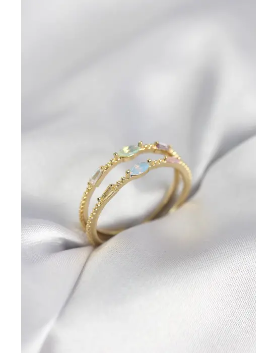 Gold Renk Karışık Renk Zirkon Taşlı Kadın Yüzük