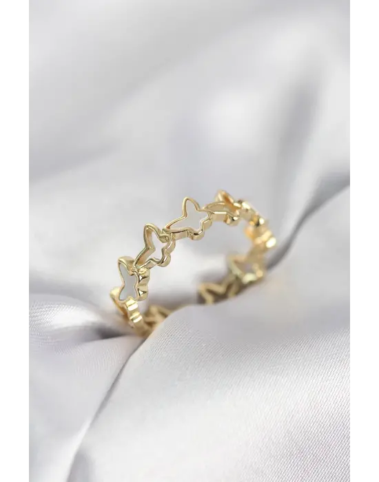 Gold Renk Kelebek Model Pirinç Kadın Yüzük