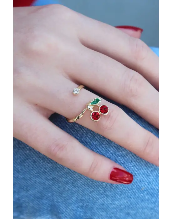 Gold Renk Kiraz Model Zirkon Taşlı Kadın Yüzük