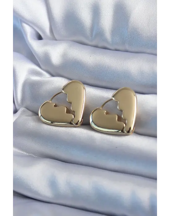 Altın Kırık Kalp Model  Çelik Küpe