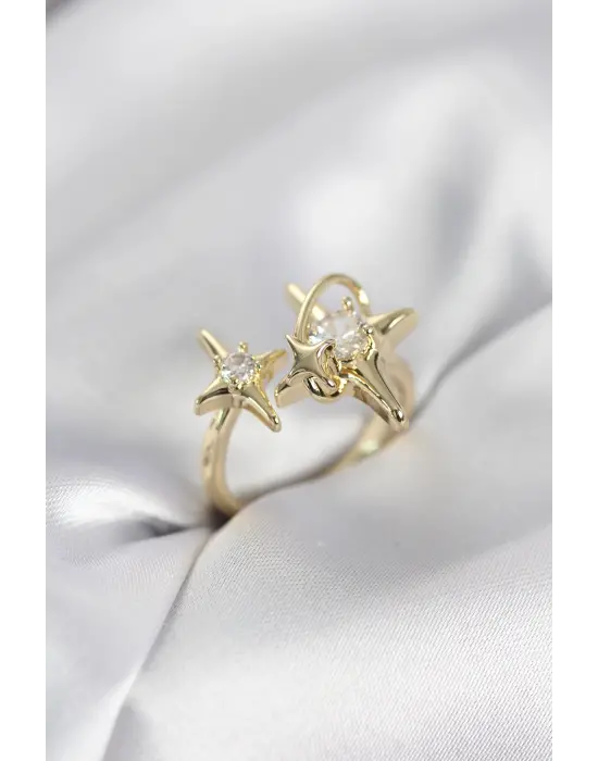 Gold Renk Kutup Yıldızı Model Zirkon Taşlı Kadın Yüzük