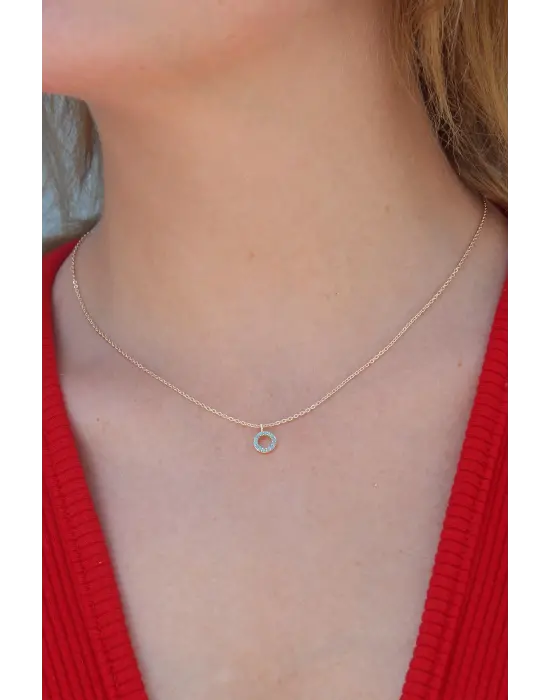 Gold Renk Mavi Taşlı Halka Figür Kadın Kolye