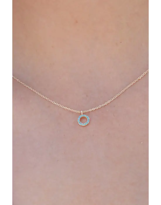 Gold Renk Mavi Taşlı Halka Figür Kadın Kolye