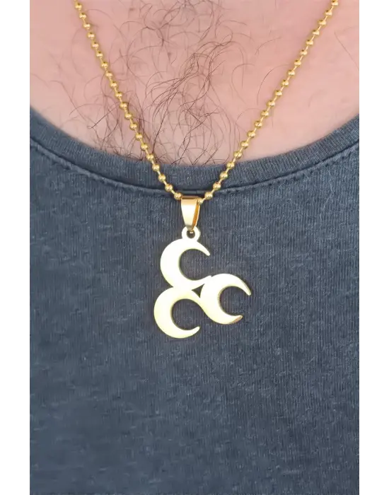 Gold Renk Metal 3 Hilal Figürlü Erkek Kolye