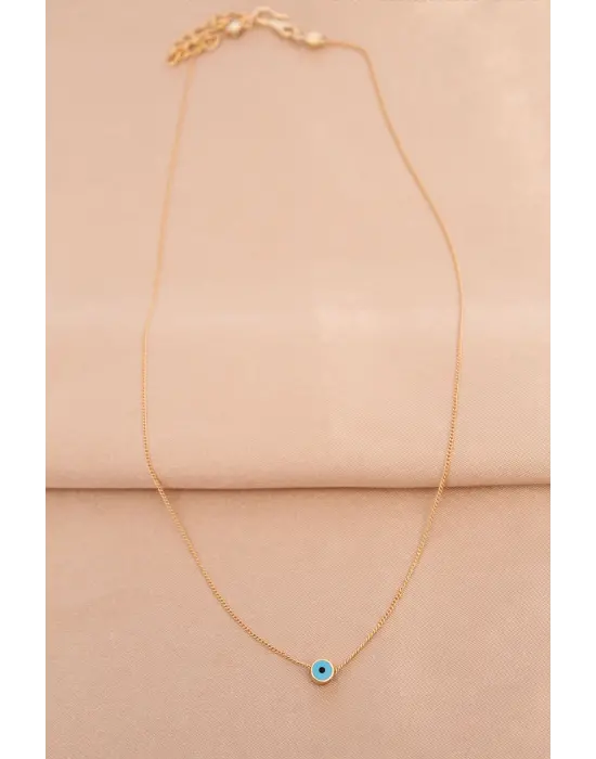 Gold Renk Metal Minimal Nazar Boncuğu Kolye