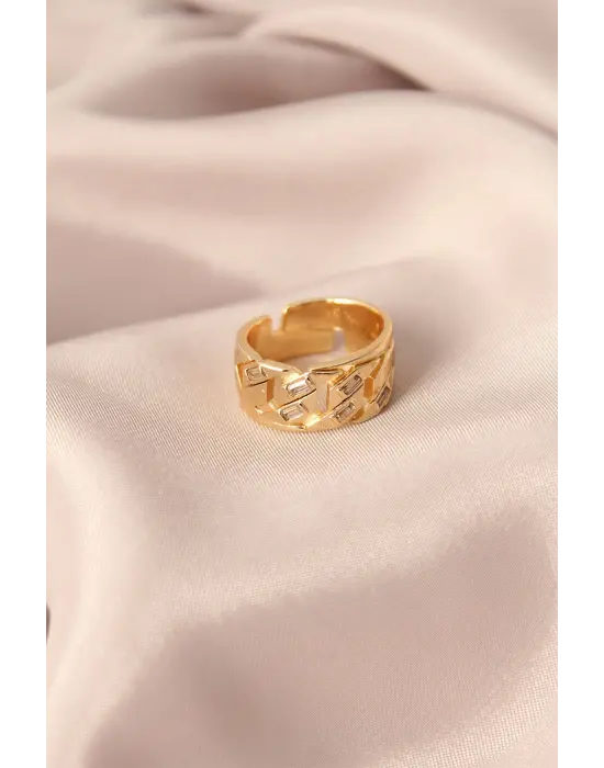 Gold Renk Metal Taşlı Model Ayarlanabilir Kadın Yüzük