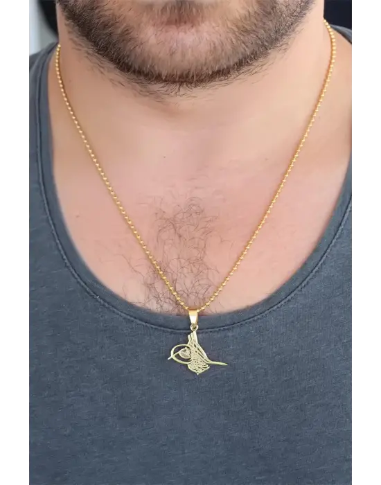 Gold Renk Metal Tuğra Figürlü Erkek Kolye