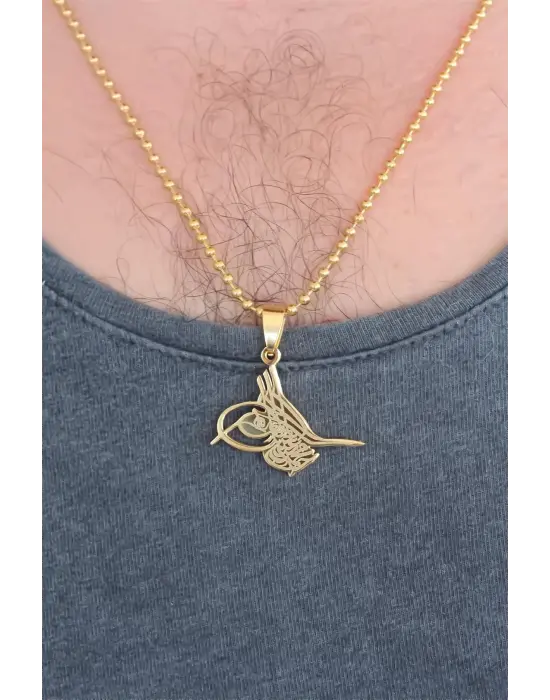 Gold Renk Metal Tuğra Figürlü Erkek Kolye