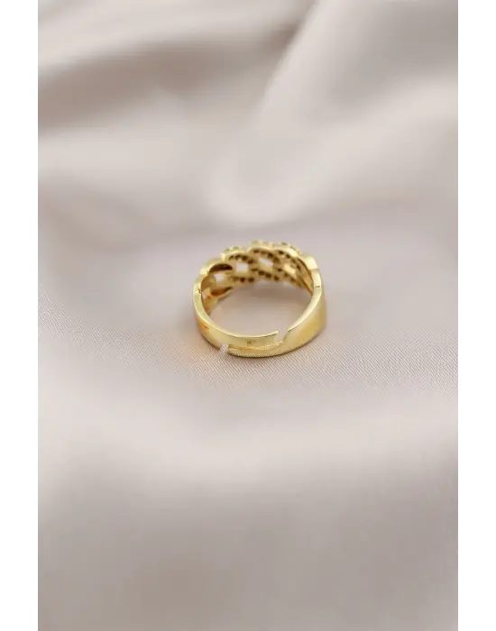 Altın Metal Zincir Model Taşlı Çelik Yüzük