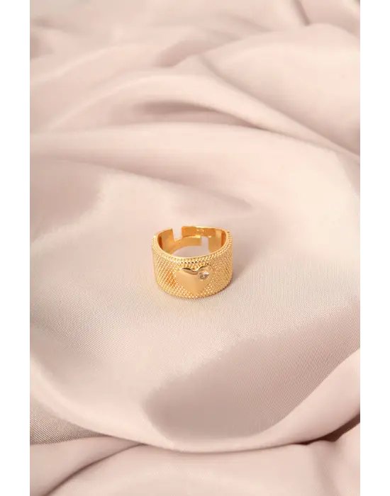 Gold Renk Metal Zirkon Taşlı Kalp Model Ayarlanabilir Kadın Yüzük