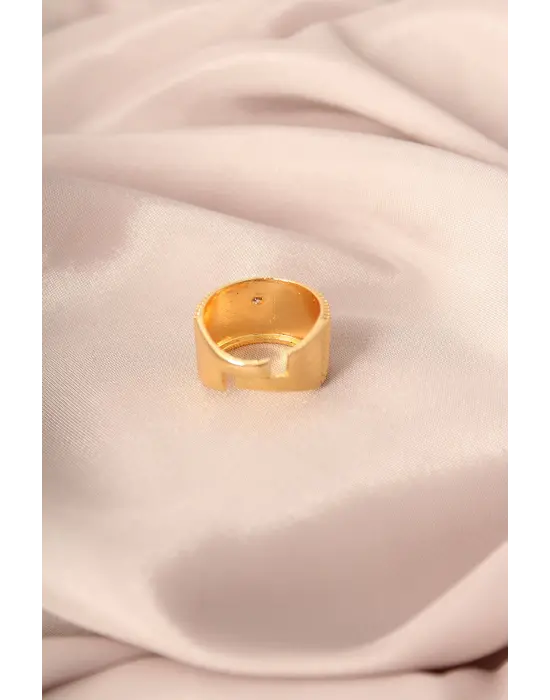 Gold Renk Metal Zirkon Taşlı Kalp Model Ayarlanabilir Kadın Yüzük