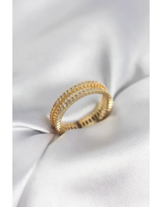 Gold Renk Minimal Zirkon Taşlı Kadın Yüzük