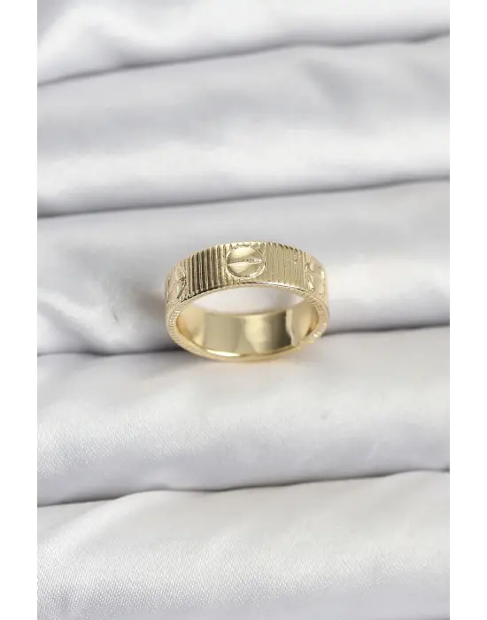 Düğme Model Düz Taşsız Gold Renk Model Kadın Yüzük