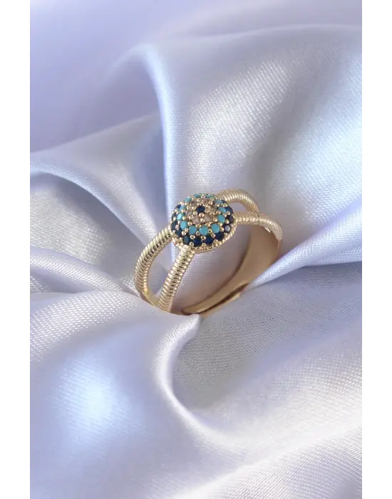 Altın Nazar Boncuk Model Çelik Yüzük