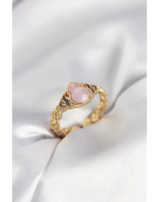 Gold Renk Pembe Damla Model Kadın Yüzük