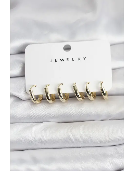 Gold Renk Pirinç Halka Kadın Küpe Seti