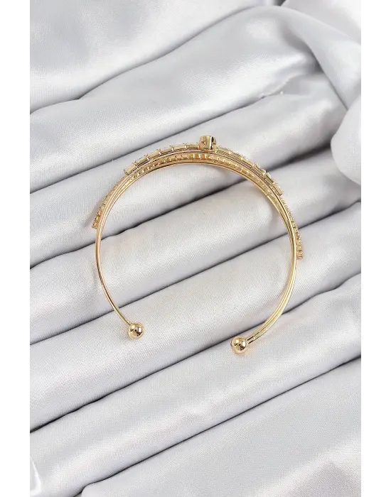 Gold Renk Pirinç Kalp Detaylı 2li Kadın Bileklik