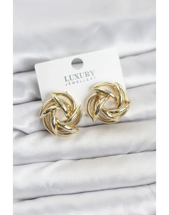 Gold Renk Çelik Keskin Sarmal Model Kadın Küpe