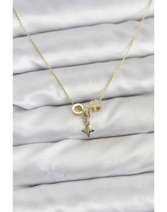 Gold Renk Çelik Minimal Charmlı Kadın Kolye