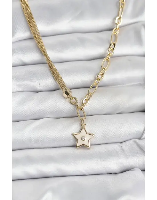 Gold Renk Pirinç Yıldız Model Kadın Kolye