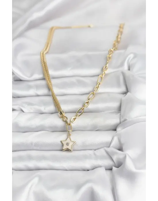 Gold Renk Pirinç Yıldız Model Kadın Kolye
