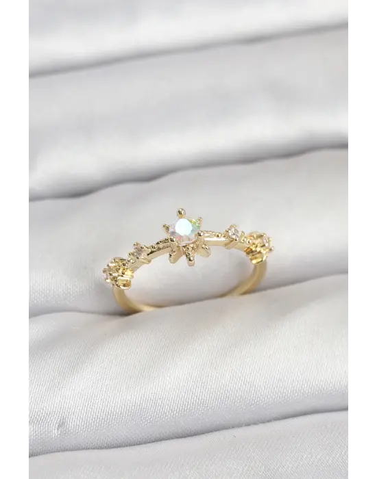 Gold Renk Pirinç Güneş Model Kadın Yüzük