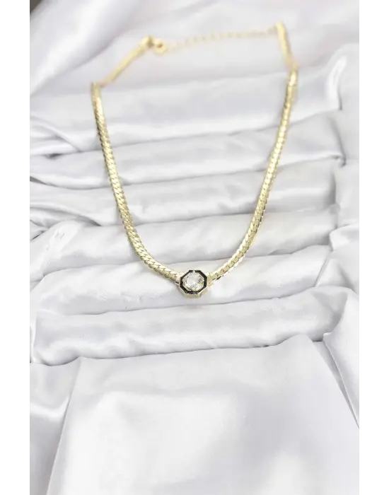 Gold Renk Çelik Zirkon Taşlı Kadın Kolye