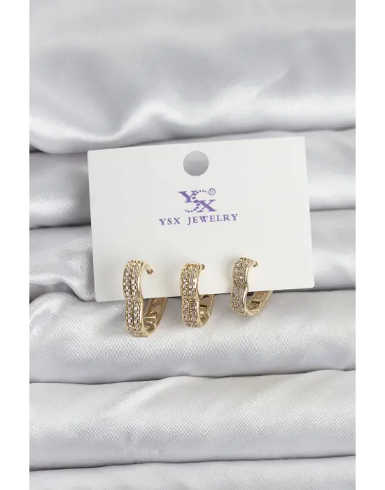 Gold Renk Çelik Zirkon Taşlı Kalpli Kadın Küpe